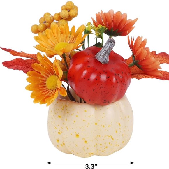 Decorations Set of 6 Artificial Pumpkins, Decorative Pumpkin with Maple Flower - Picture 5 of 7